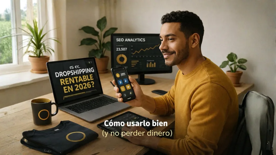 El dropshiping es rentable en 2026, hombre viendo su tienda online