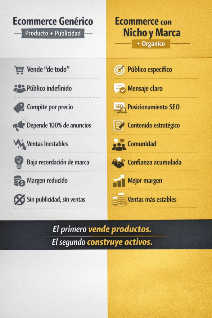 Diferencias entre ecommerce genérico y ecommerce de nicho con marca y estrategia orgánica